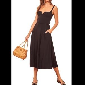 REFORMATION Zarina Notch Neck Dress Black
